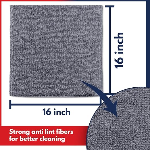 100 PCS Microfiber Cleaning Cloth Grey - 12 packs 16"x16" - High Performance - 1200 Washes, Ultra Absorbent Towels Weave Grime & Liquid for Streak-Free Mirror Shine - Car Washing cloth and Applicator