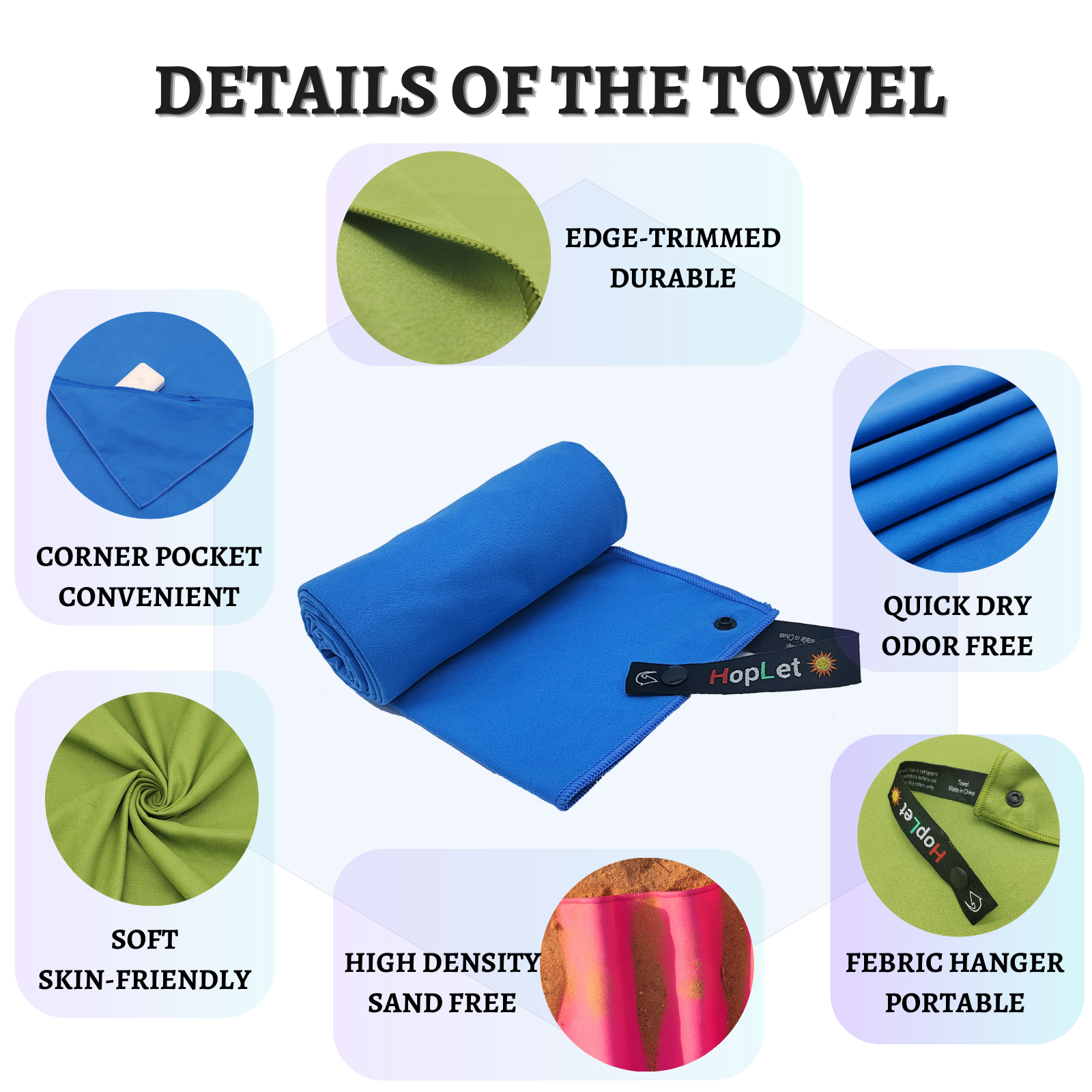 Hoplet Microfiber Camping Towel with EVA Case, Super Absorbent and Quick Dry Sports Towel, Portable Travel Microfiber Towel Best for Beach Hiking Swimming Outdoors Gym