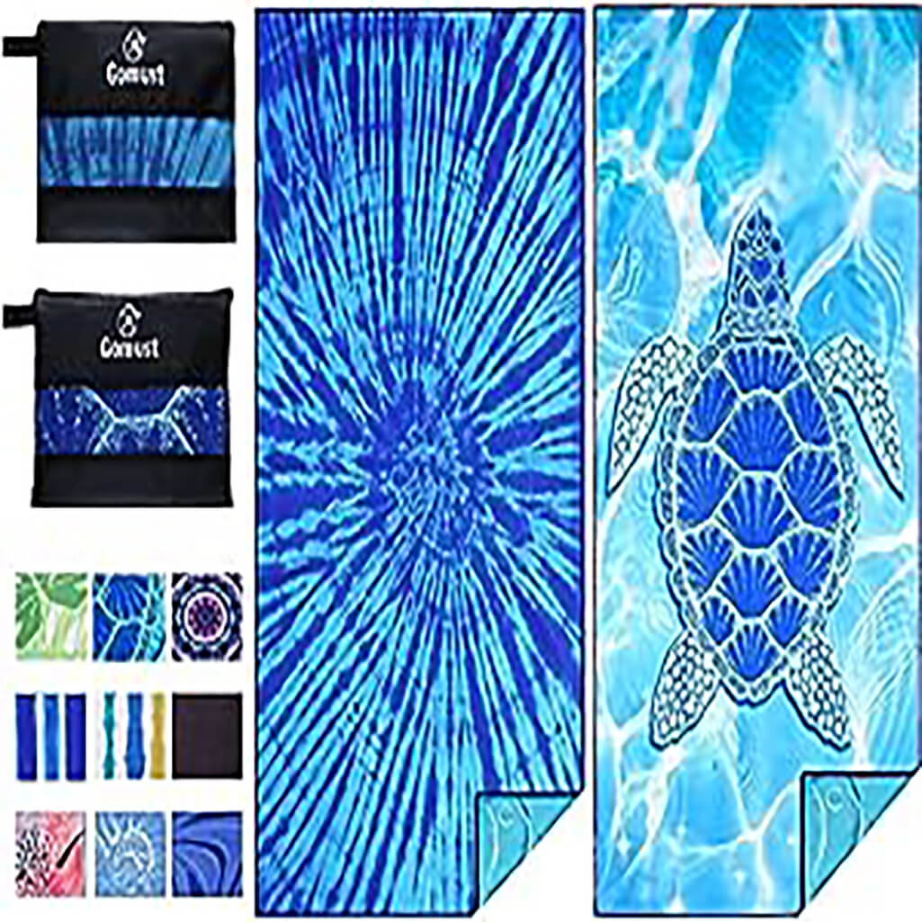 1 PCS Lightweight Thin Beach Towel Oversized 71"x32" Big Extra Large Microfiber Sand Free Towels for Adult Quick Dry Travel Camping Beach Accessories Vacation Essential Gift Blue Tie Dye Turtle