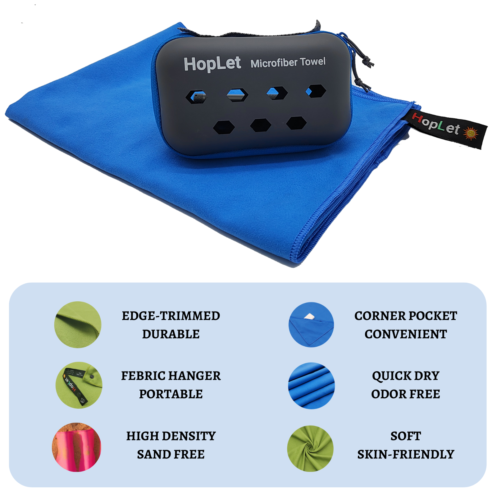 Hoplet Microfiber Camping Towel with EVA Case, Super Absorbent and Quick Dry Sports Towel, Portable Travel Microfiber Towel Best for Beach Hiking Swimming Outdoors Gym