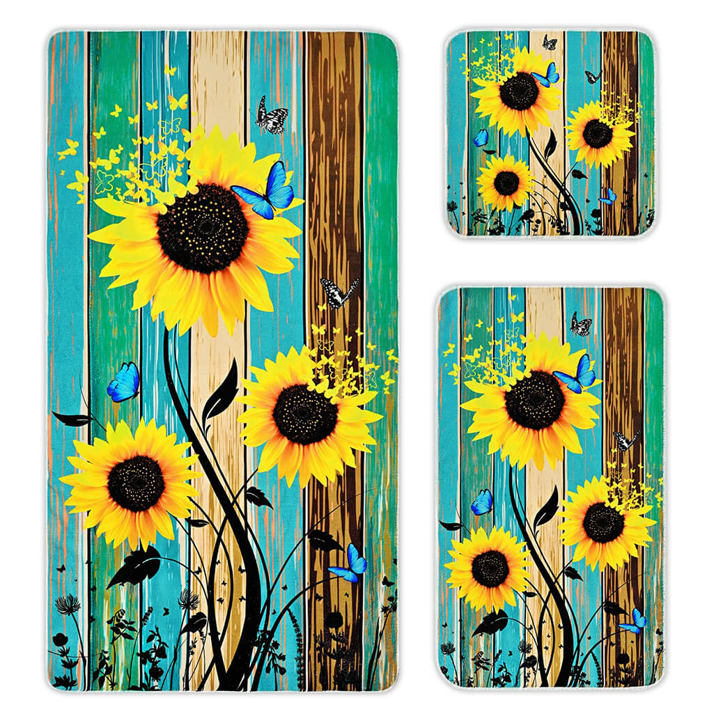 1 Pcs Sunflower Beach Towel Oversized Set Include Bath Towel Hand Towel Dish Towel, Microfiber Beach Towels for Adults Quick Dry Bulk Large, Absorbent Wooden Pool Towel Sand Free Bathroom Towel