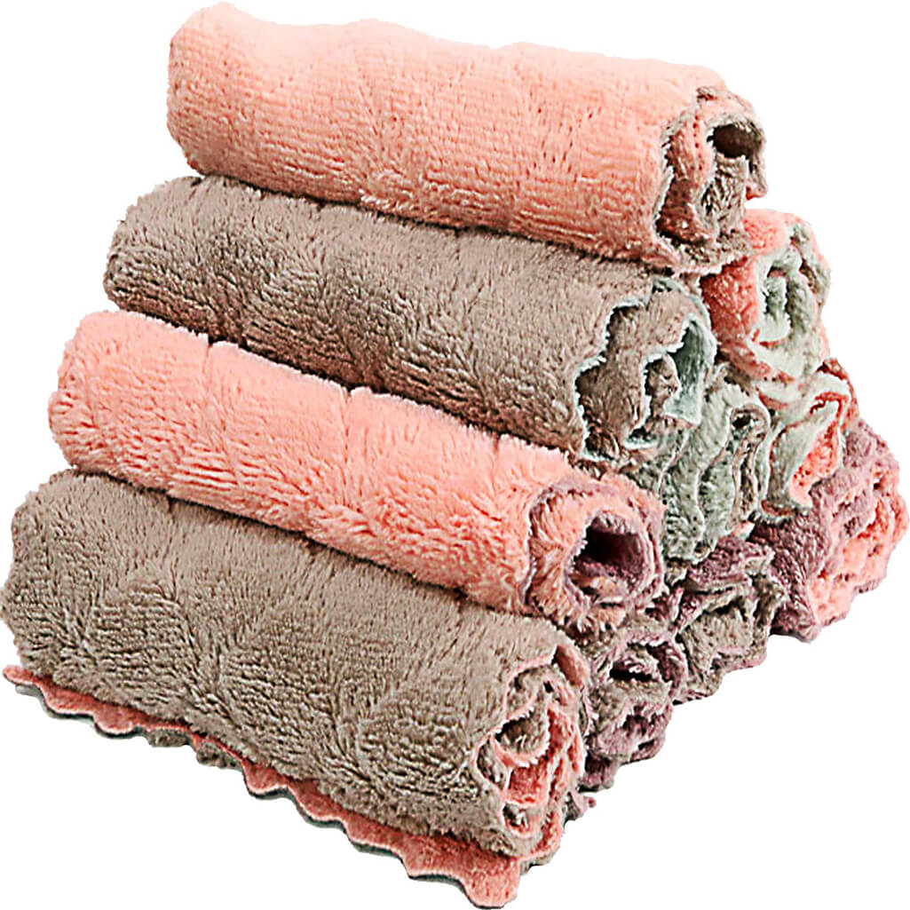 12 Pack Kitchen Cloth Dish Towels, Premium Dishcloths, Super Absorbent Coral Velvet Dishtowels, Nonstick Oil Washable Fast Drying (Green-Grey)