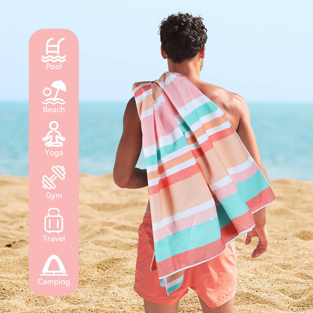 I PCS Microfiber Beach Towels, Oversized Lightweight Quick Dry (73" x 35") Sand Proof, Absorbent, Compact, Beach Blanket, Lightweight Towel for The Swimming, Sports, Beach-Pink Stripes