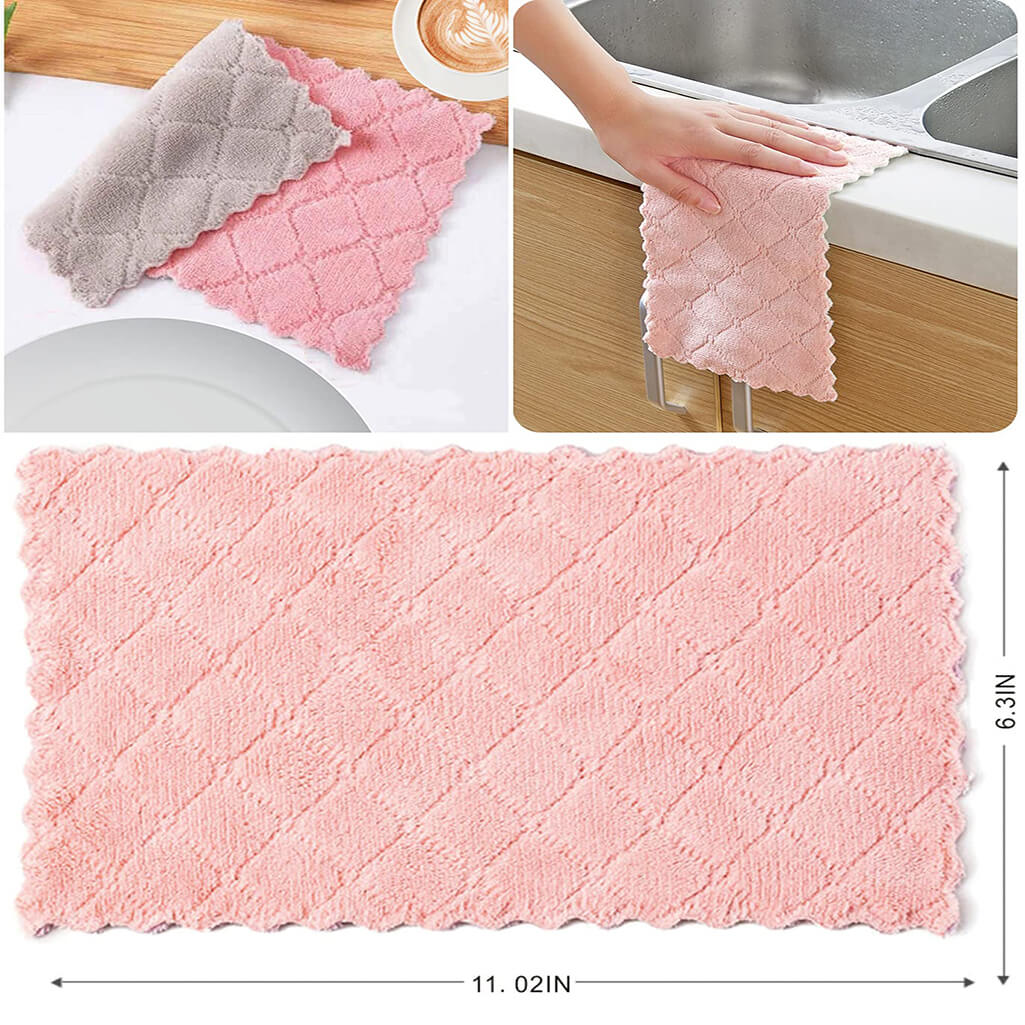 12 Pack Kitchen Cloth Dish Towels, Premium Dishcloths, Super Absorbent Coral Velvet Dishtowels, Nonstick Oil Washable Fast Drying (Green-Grey)