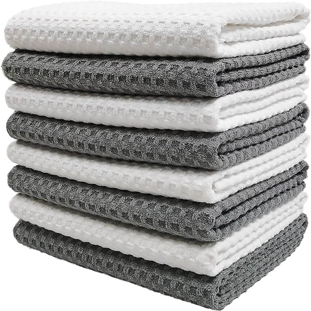 1 PCS Ultra Premium Microfiber Kitchen Dish Hand Towel Waffle Weave, 1 Pack (16x28 in, Gray, White)