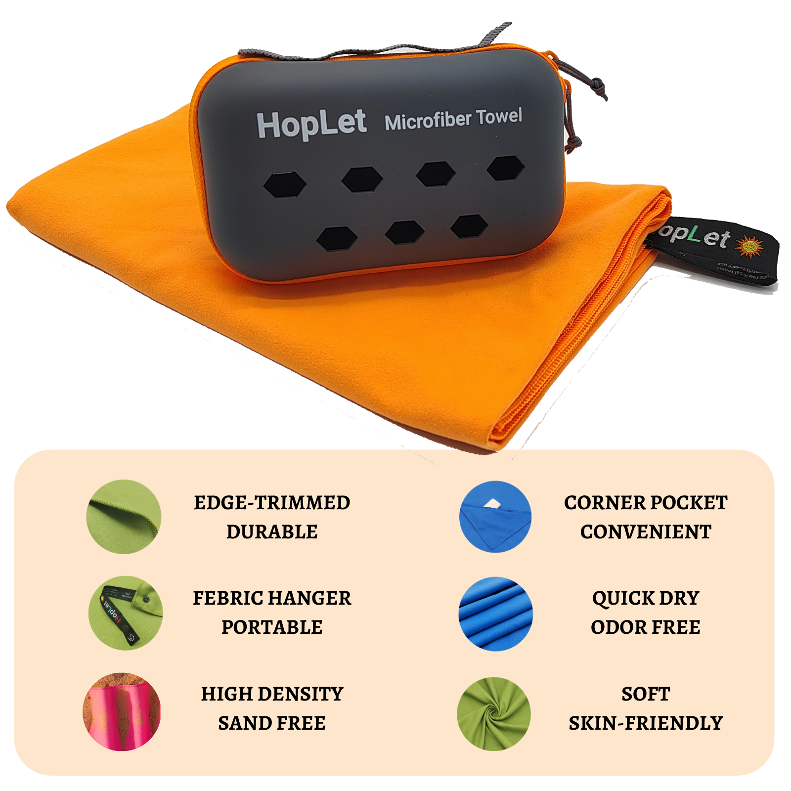 Hoplet Microfiber Camping Towel with EVA Case, Super Absorbent and Quick Dry Sports Towel, Portable Travel Microfiber Towel Best for Beach Hiking Swimming Outdoors Gym