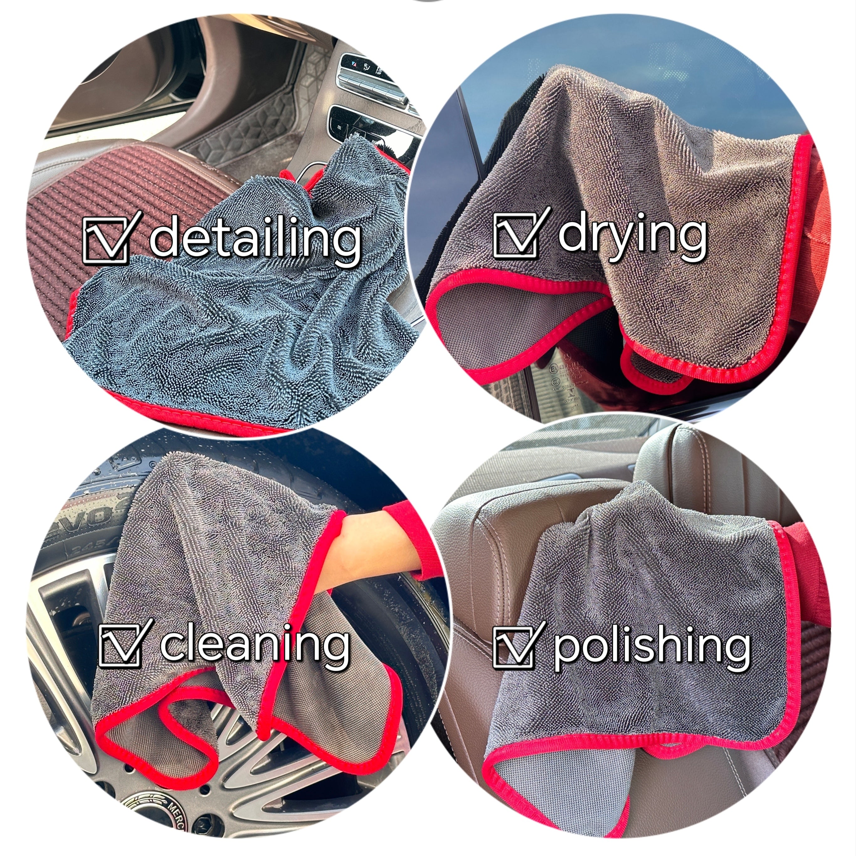 1 PCS Edge-Trimmed Microfiber Car Drying Towels, Premium 600GSM Reusable Microfiber Cleaning Cloth, Multipurpose Twisted Velvet for Detailing polishing.