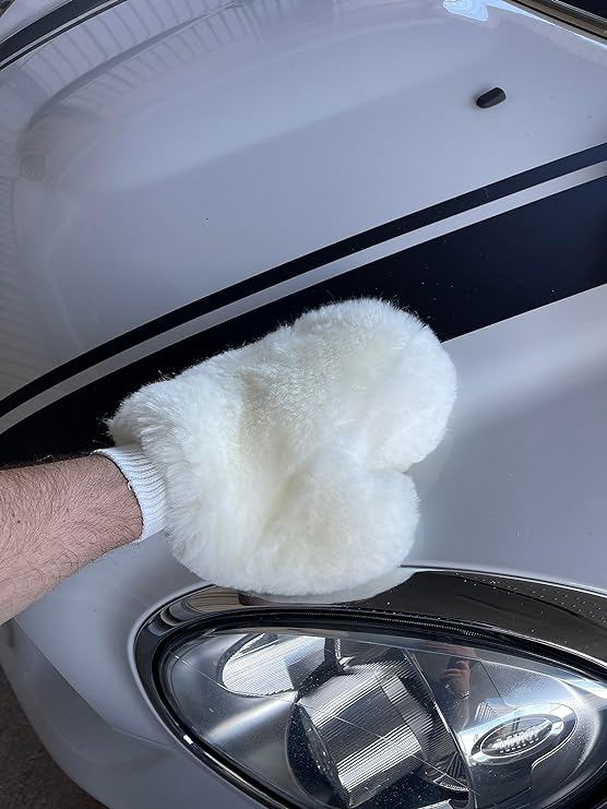 1 PCS Tru Lamb Natural Lambskin Wool Car Wash Mitt - Large Sheepskin Wash Mitt for Wet and Dry Applications (1)